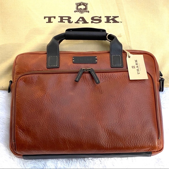 Trask Jackson Slim Zip Top Bison Leather Bag - Picture 2 of 8